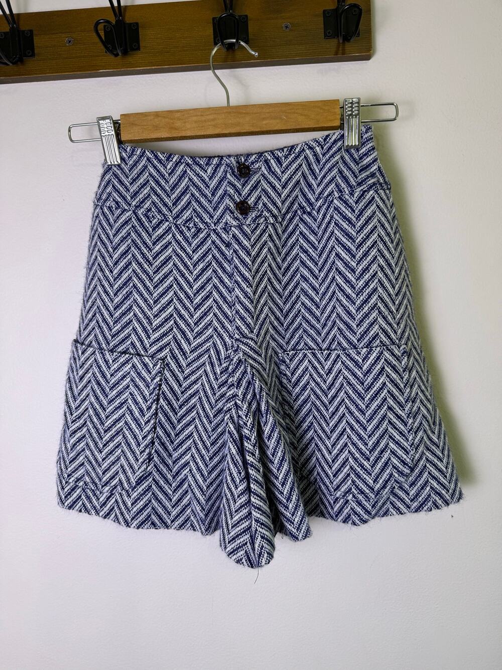 Vintage Garland Blue Chevron Pleated Mini Skirt XXS 00 Kids 4-5